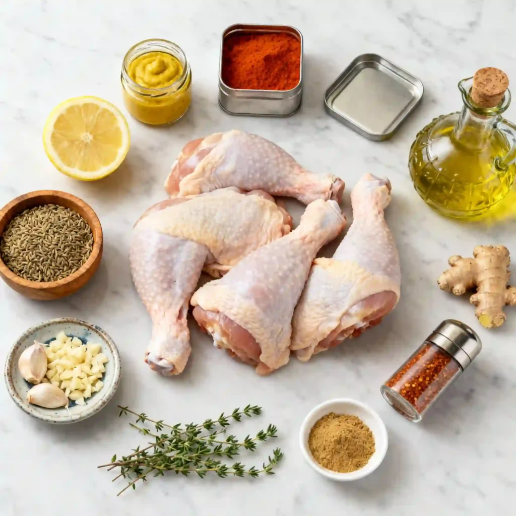 Pilons de Poulet au Four : La Recette Facile et Incontournable 2 Ingrédients pilons de poulet au four: pilons, moutarde de Dijon, paprika, cumin, ail, citron, thym, huile d’olive