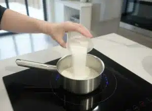 Beignets au Four Ultra Moelleux : La Recette Facile (Sans Friture) 5 Verser le sucre dans le lait tiède pour la préparation du levain des beignets au four.